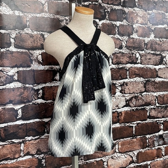 Tory Burch Silk Tank Top Geometric Print Grey Black Size 8 - Picture 10 of 16